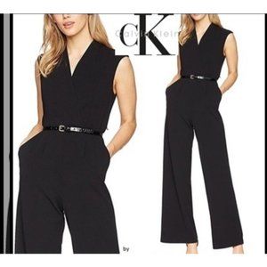 Calvin Klein | Dungarees Sleeveless V-Neck black Long Dress jumpsuit